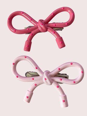 Chic Light & Dark Pink Bowknot Dot Korean Style Hair Accessory Clip 1Pair NEW